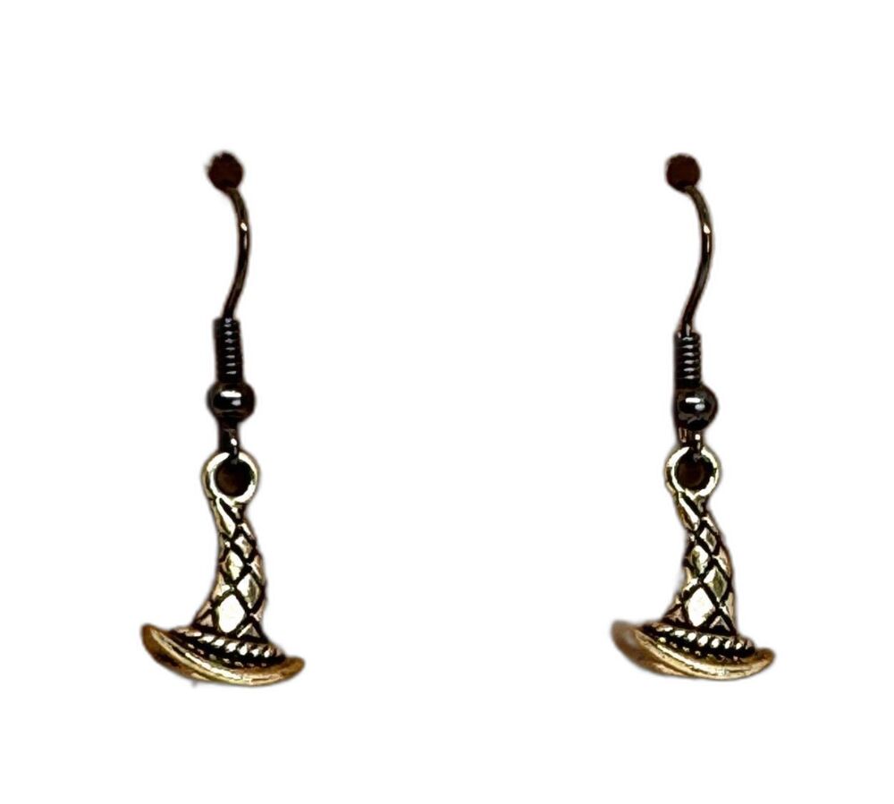 10kt Gold Plated Halloween Gold Sorcerer's Hat Earrings #2031